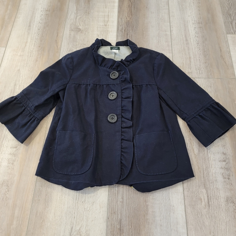 J. Crew Navy Blazer with Ruffle Trim